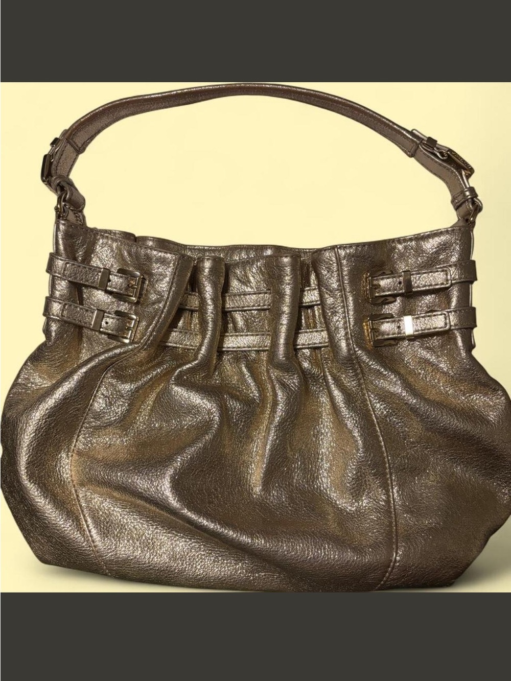 Michael Kors "Edie" Metallic Gold Leather Hobo Shoulder Bag-Y2K